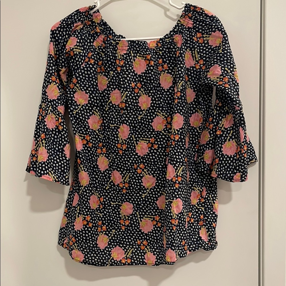 Sara Campbell Ruffled Blue and Black 3/4 Sleeve Blouse